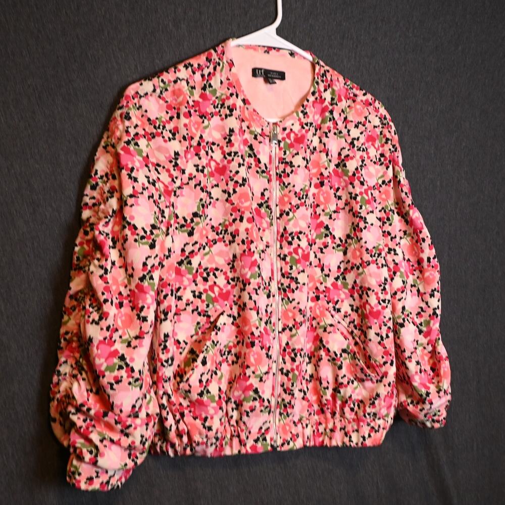 Zara TRF Collection Women's M Floral Bomber Jacket Ruffled Sleeves Full Zip